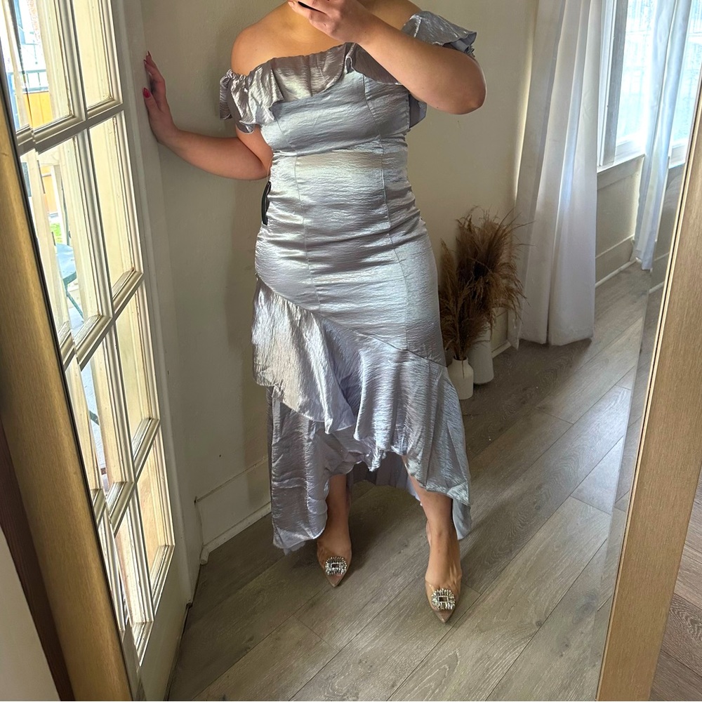 Off the shoulder Metallic  Maxi Dress